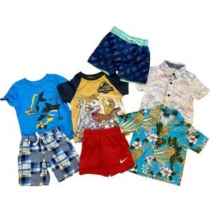 2T Boys Summer Clothing Bundle - Swim Trunks, Shorts/T-Shirts, Button-Up Shirts